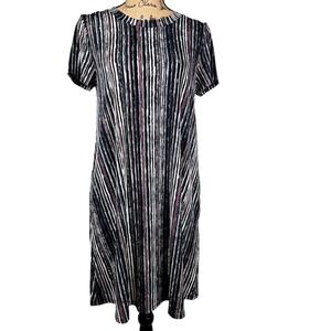 Apt 9. Small Womens Dress Black Striped Short Sleeve w/Pockets Casual Midi Dress